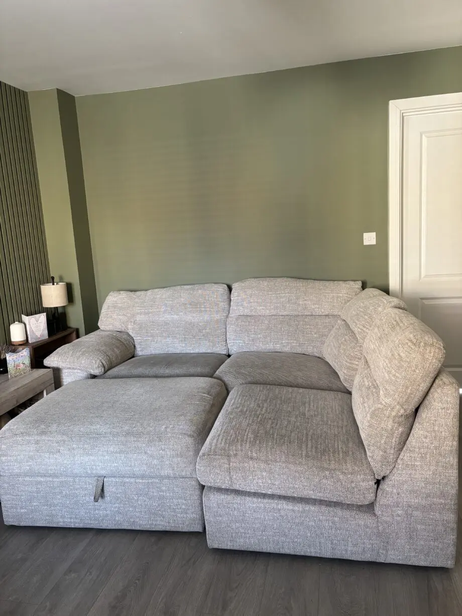 Oak Furniture Land Morgan 3 Seater Modular Sofa and footstool with storage - Silver Fabric