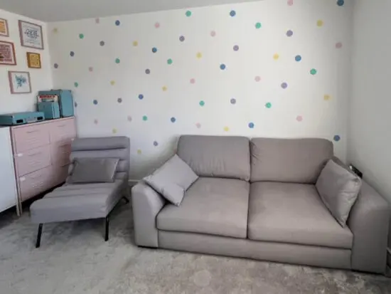 DFS Grey Fabric Calix 2 Seater Sofa and Ripple Chair