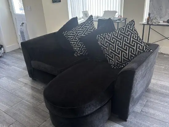 DFS Loleta 3 Seater Lounger Pillow Back Black Crushed Velvet