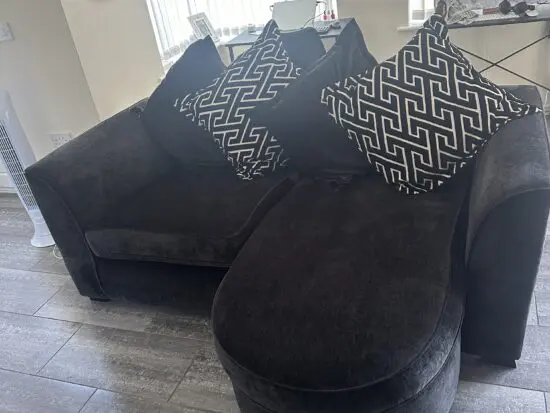 DFS Loleta 3 Seater Lounger Pillow Back Black Crushed Velvet