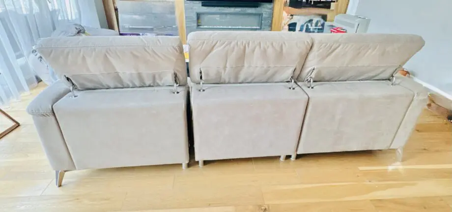 Tan Beige 3 Seat Sofa with adjustable head rest