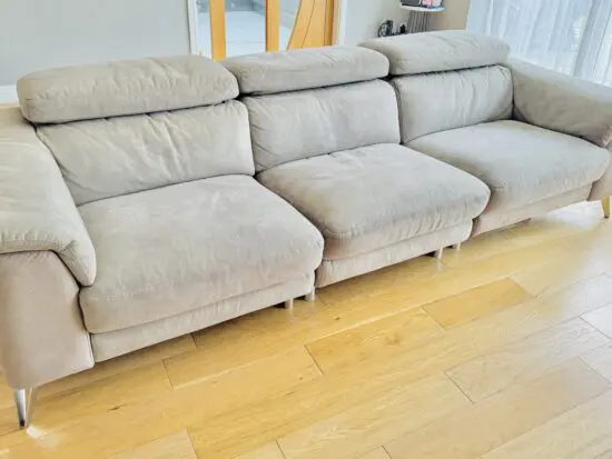 Tan Beige 3 Seat Sofa with adjustable head rest