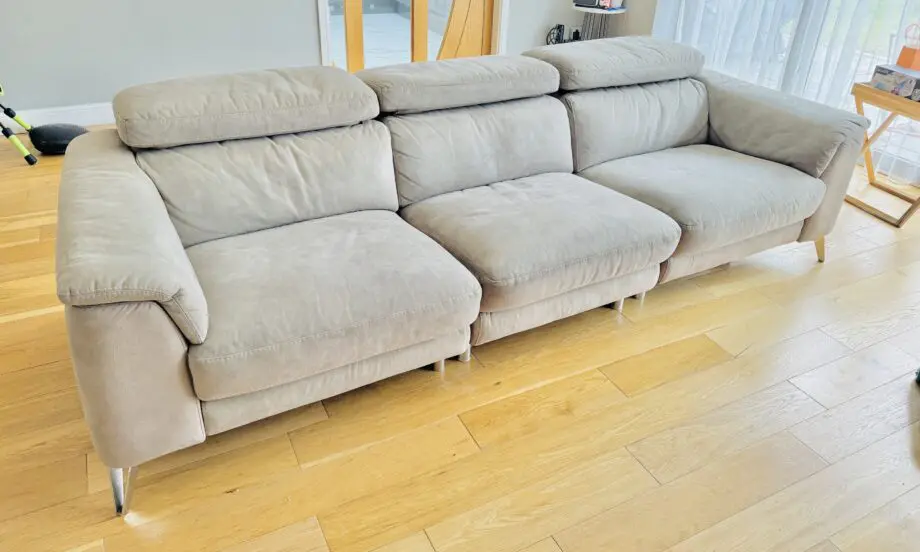 Tan Beige 3 Seat Sofa with adjustable head rest