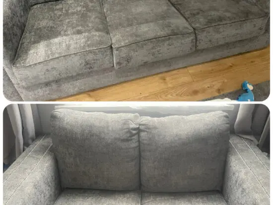 3 + 2 Sofa In Silver Distressed Velor Fabric With Stud Detail On Arms