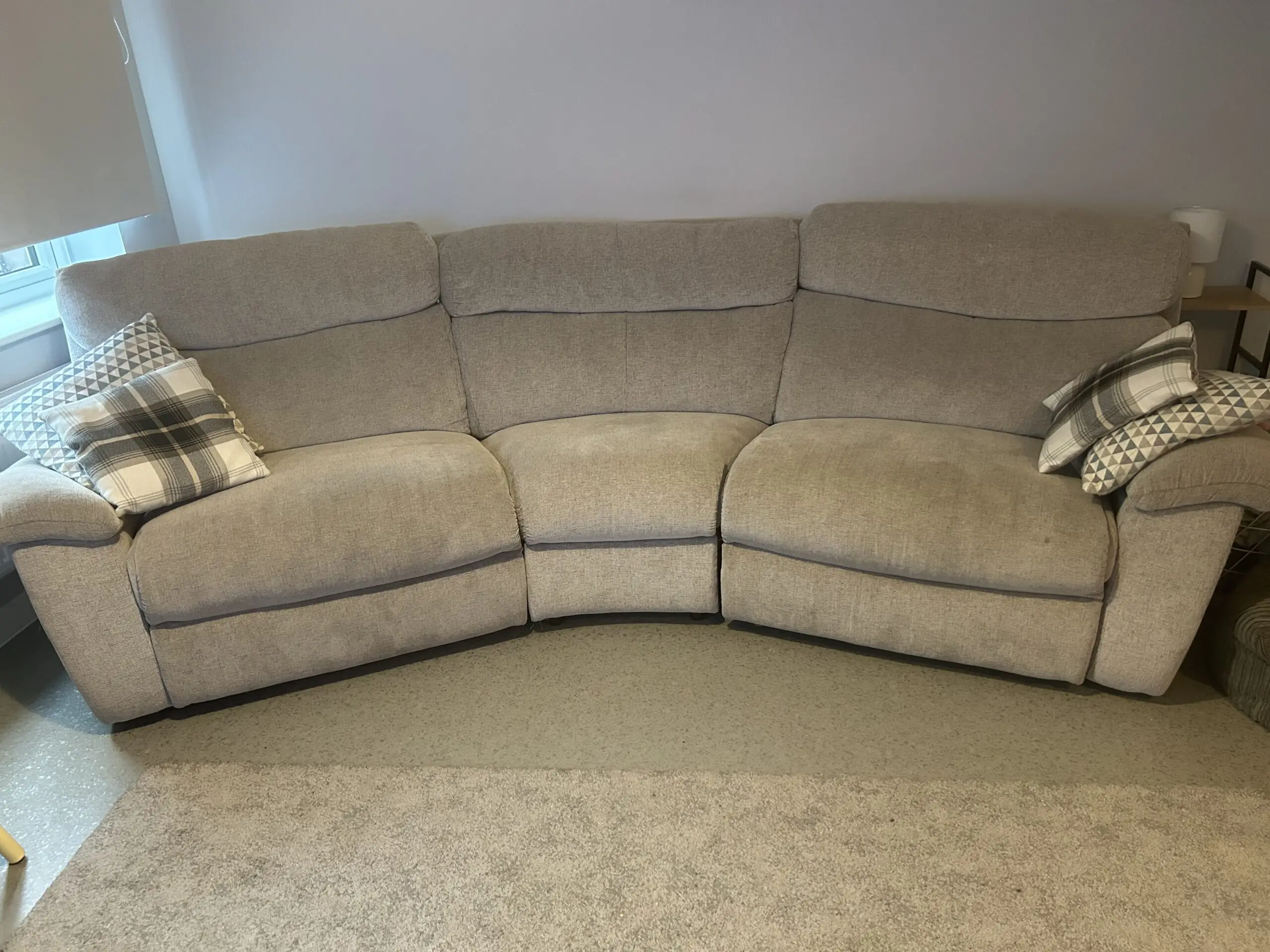 SCS Grey Living Cloud Fabric 4 Seater Curved Recliner Sofa