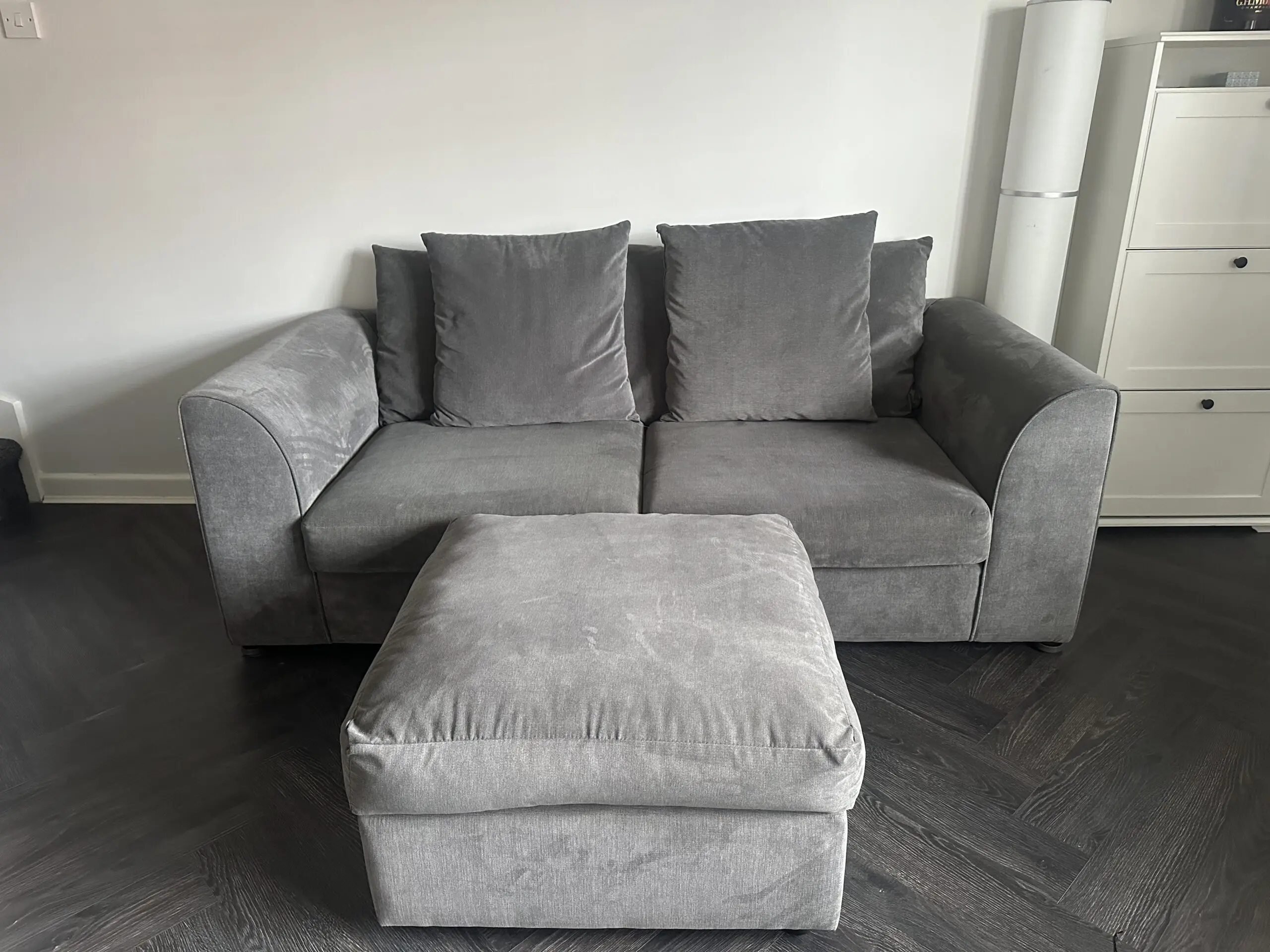 Sofa Club Chelsea range - 3 Seater Graphite with foot stool - 2 Seater Silver