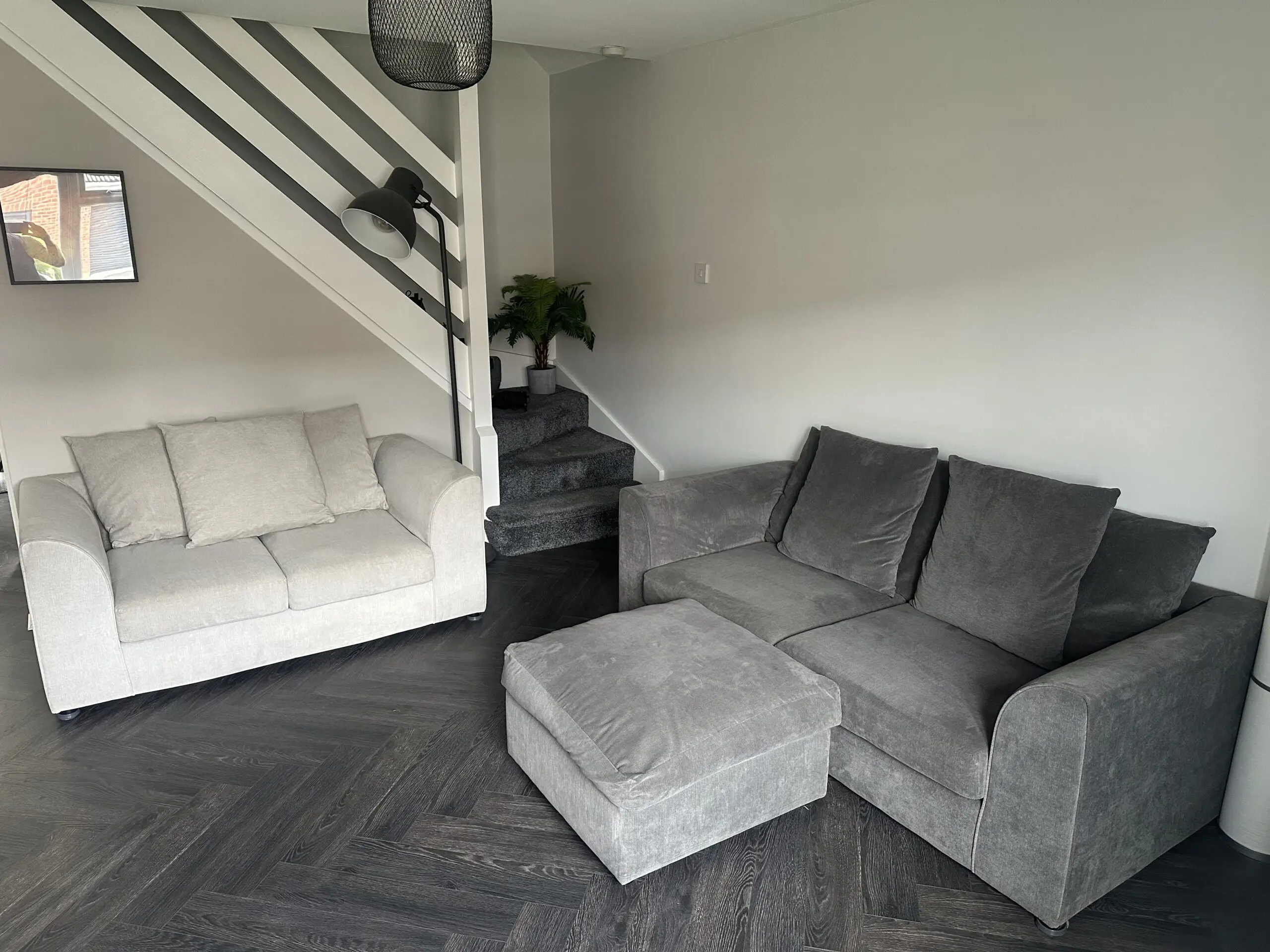Sofa Club Chelsea range - 3 Seater Graphite with foot stool - 2 Seater Silver