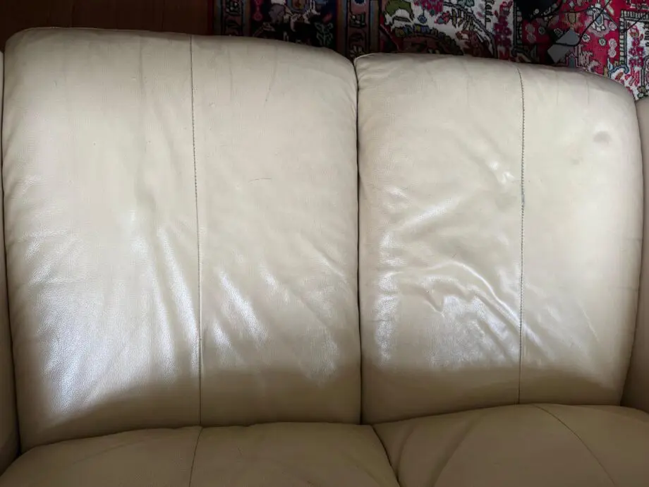 Cream real leather Otium Italian manufactured two seat sofa