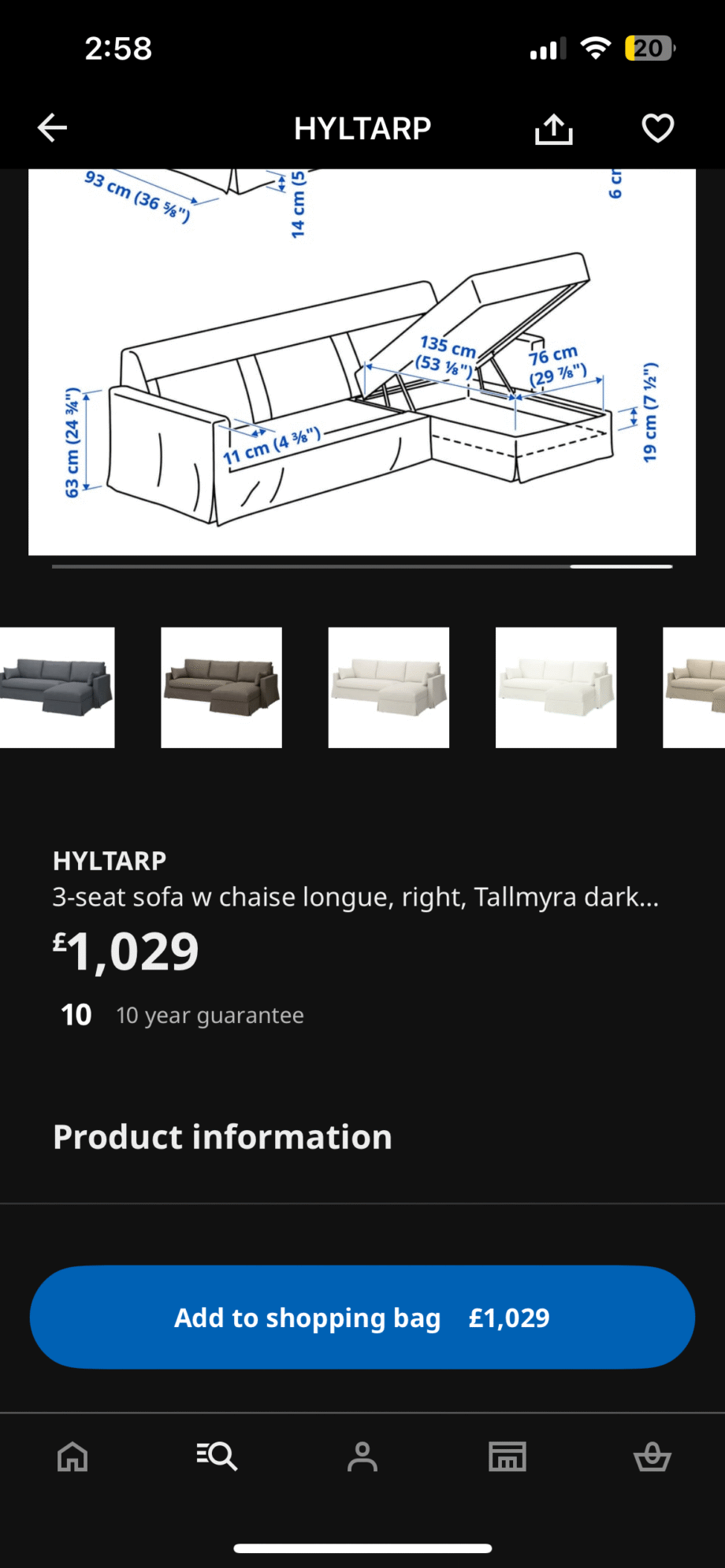 Hyltrap IKEA 3 seater sofa with chaise lounge