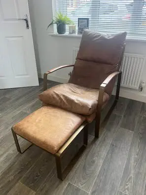 Laura Ashley whitworth brown leather chair and foot stool