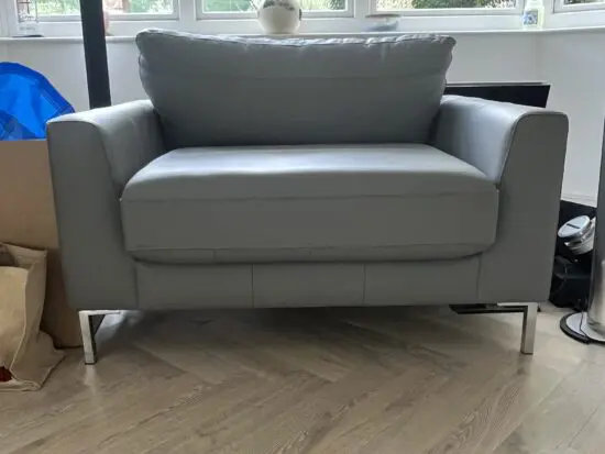 Marks and Spencer’s grey leather loveseat