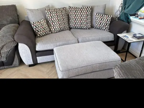 3 Seater Light/dark grey Sofa with footstool