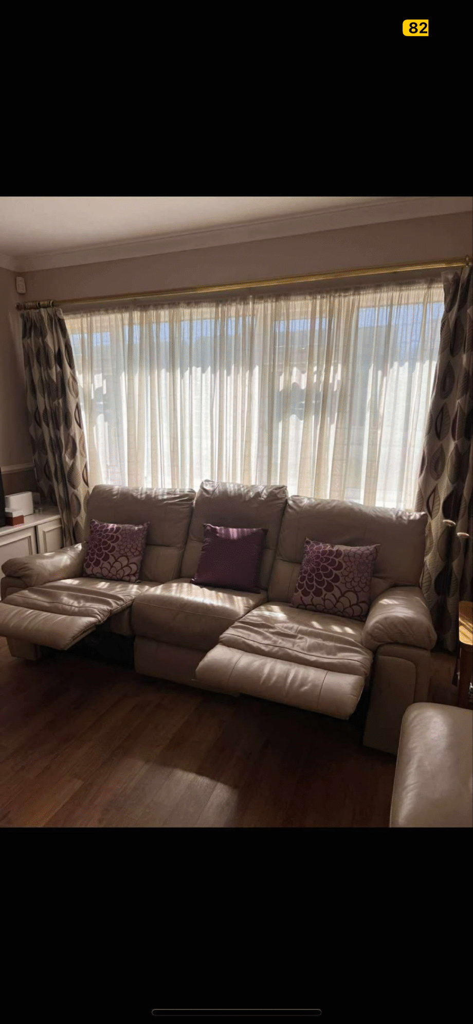 Furniture village cream 3 seater manual recliner sofa