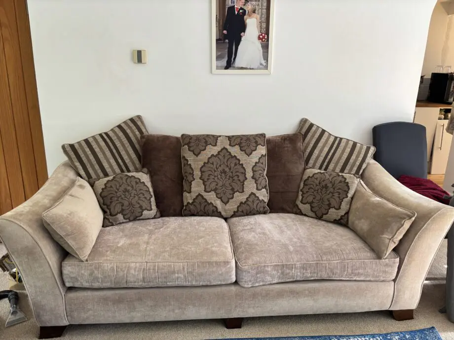 Furniture village annalise 4 seater sofa with scatter back cushions and large storage Footstool