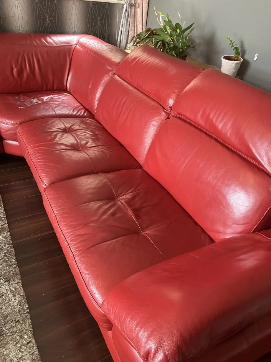 Red Leather large corner sofa