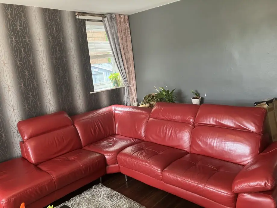 Red Leather large corner sofa