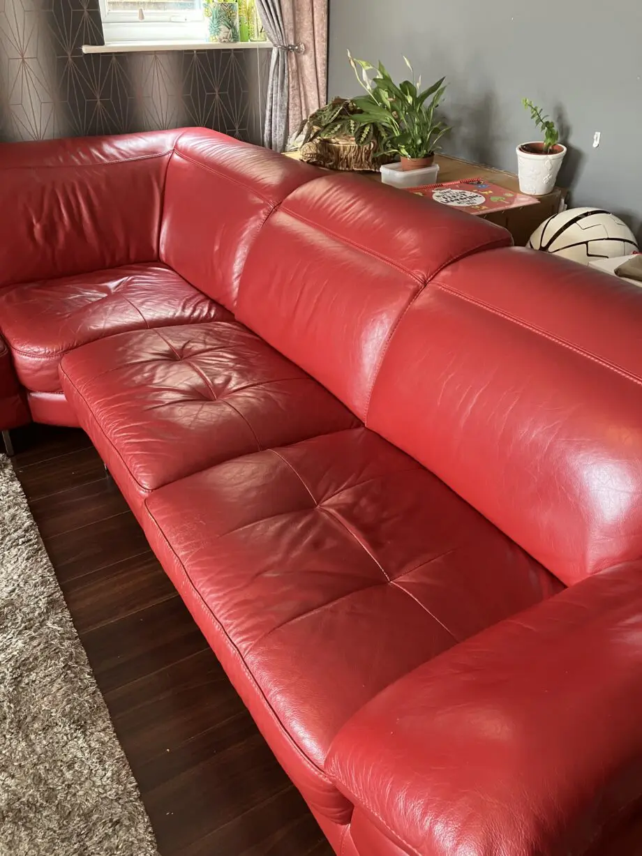 Red Leather large corner sofa
