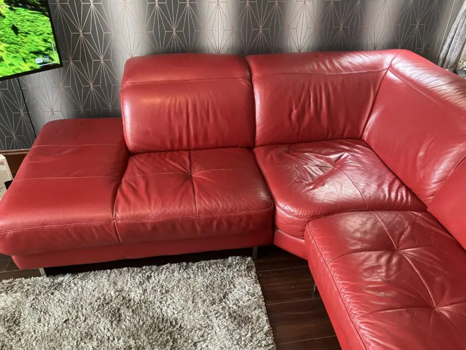 Red Leather large corner sofa