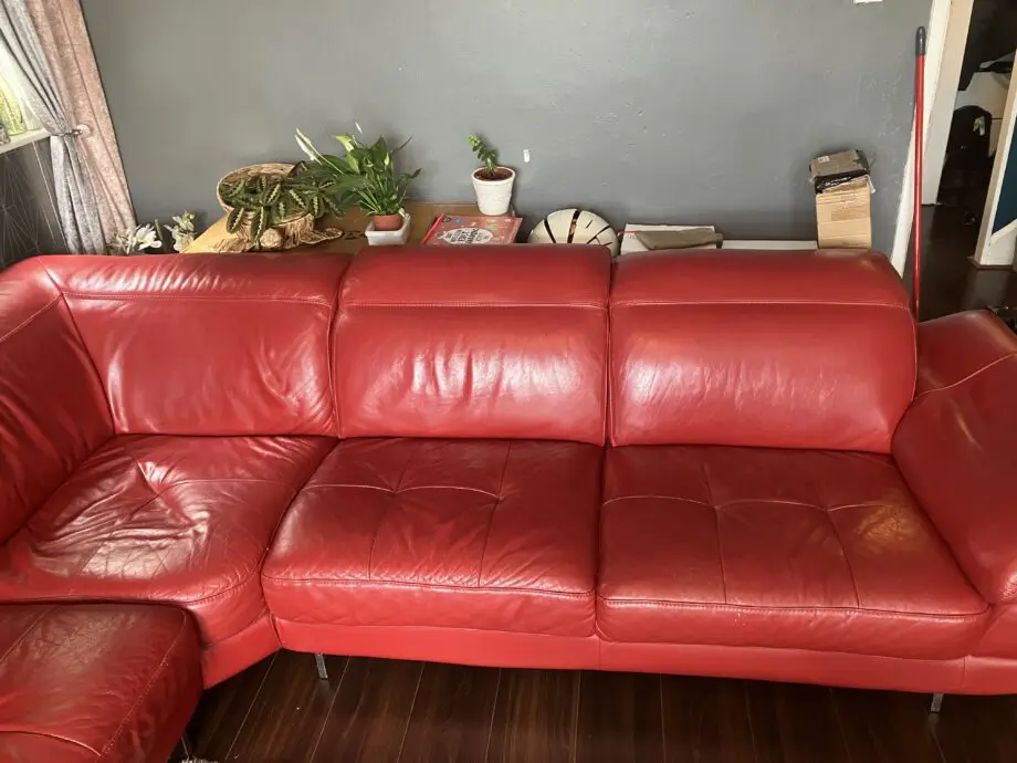 Red Leather large corner sofa