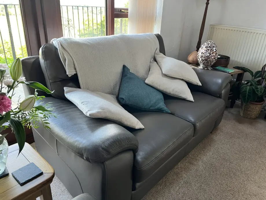 DFS 4 piece brown leather Sabin sofa set