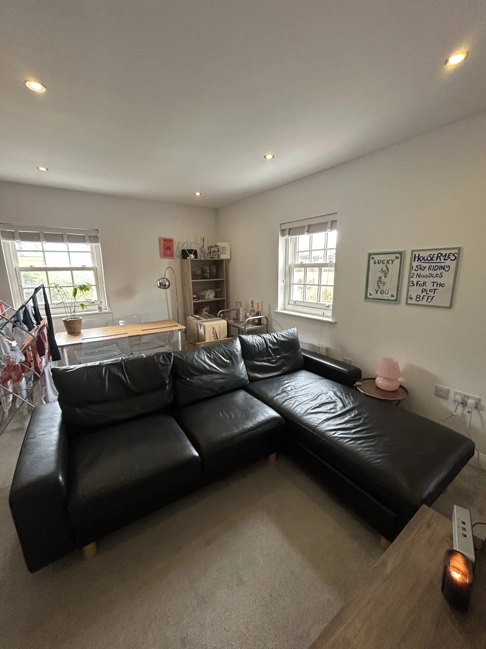 Black leather corner sofa