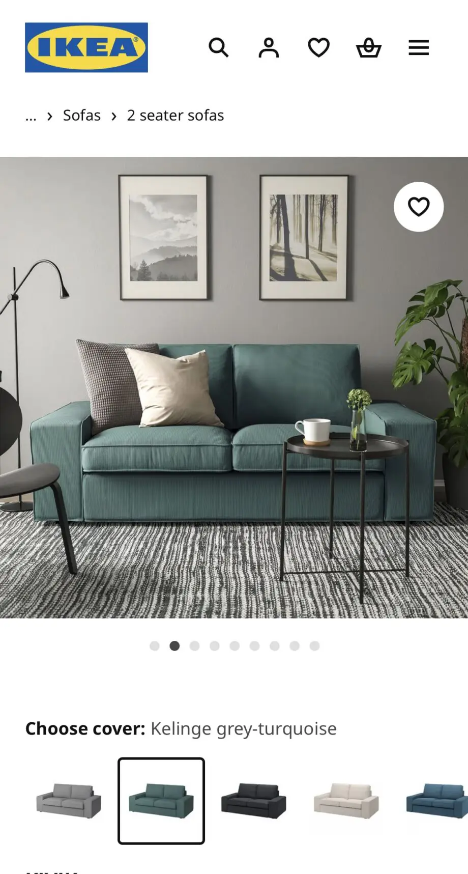 Ikea 2 Seat Kelinge grey-turquoise Sofa Free Delivery