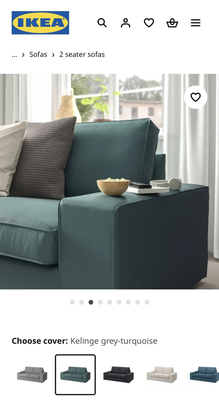 Ikea 2 Seat Kelinge grey-turquoise Sofa Free Delivery