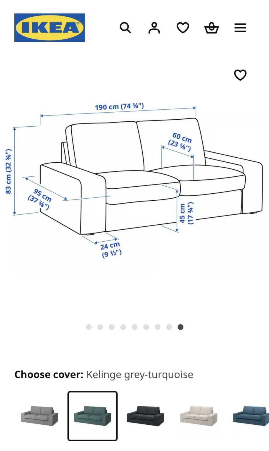 Ikea 2 Seat Kelinge grey-turquoise Sofa Free Delivery