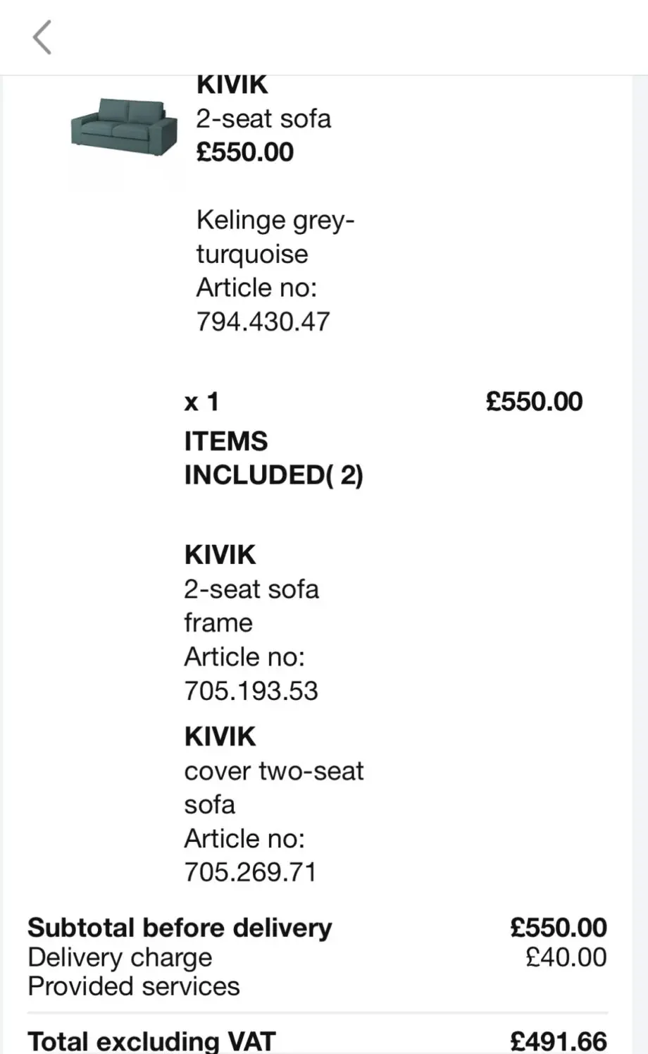 Ikea 2 Seat Kelinge grey-turquoise Sofa Free Delivery