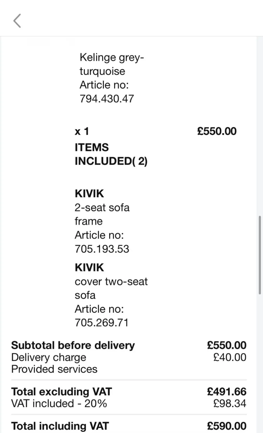Ikea 2 Seat Kelinge grey-turquoise Sofa Free Delivery