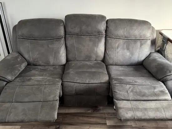 Genuine dfs 3 and 2 power recliner with storage and console.