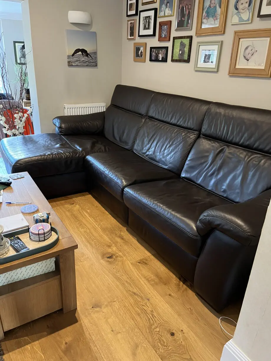 DFS Brown Leather L/H Chaise sofa