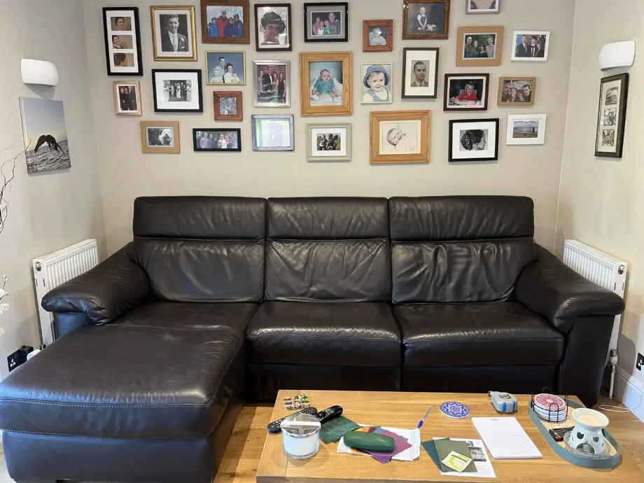 DFS Brown Leather L/H Chaise sofa