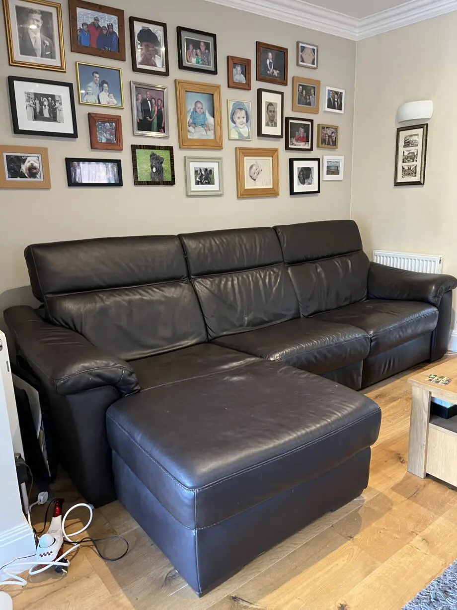 DFS Brown Leather L/H Chaise sofa