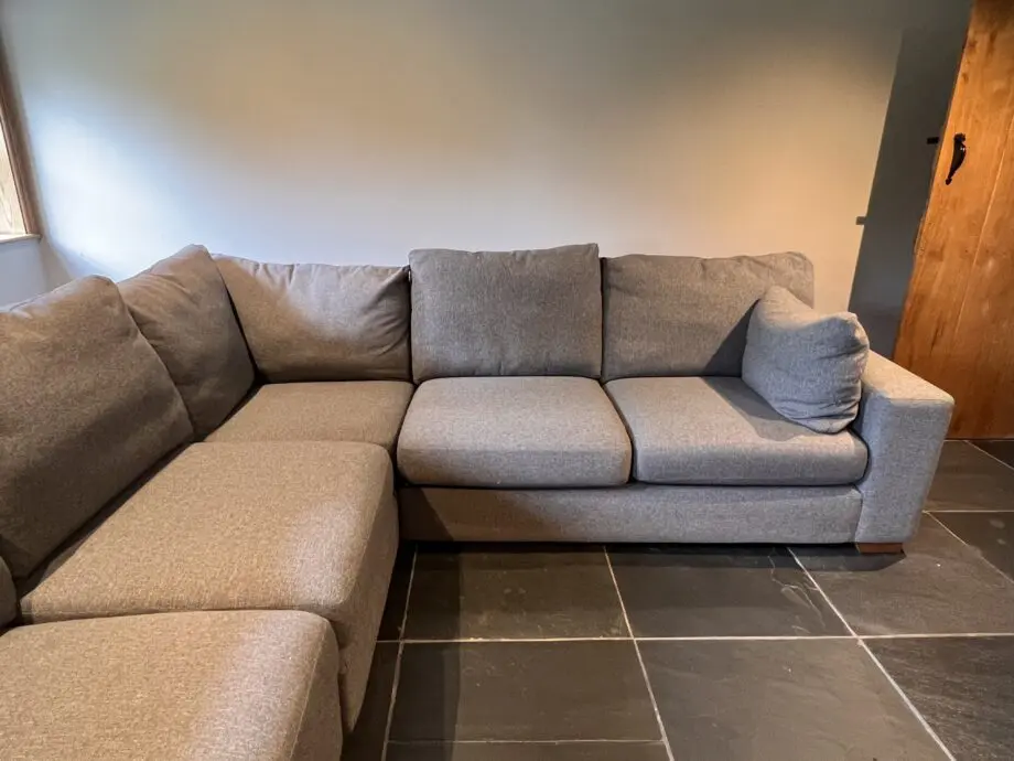 Next grey Houghton corner sofa with solid wood feet