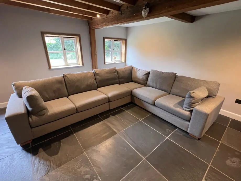 Next grey Houghton corner sofa with solid wood feet