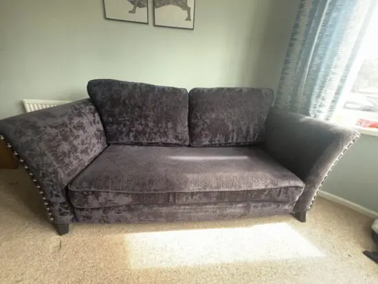 Navy sofology 3 seat and 2 seat settee with pouffe