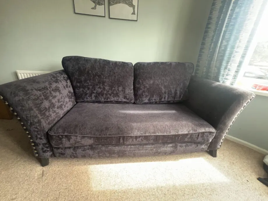 Navy sofology 3 seat and 2 seat settee with pouffe