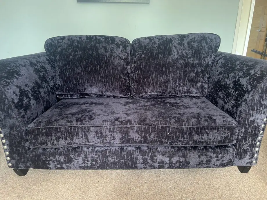Navy sofology 3 seat and 2 seat settee with pouffe