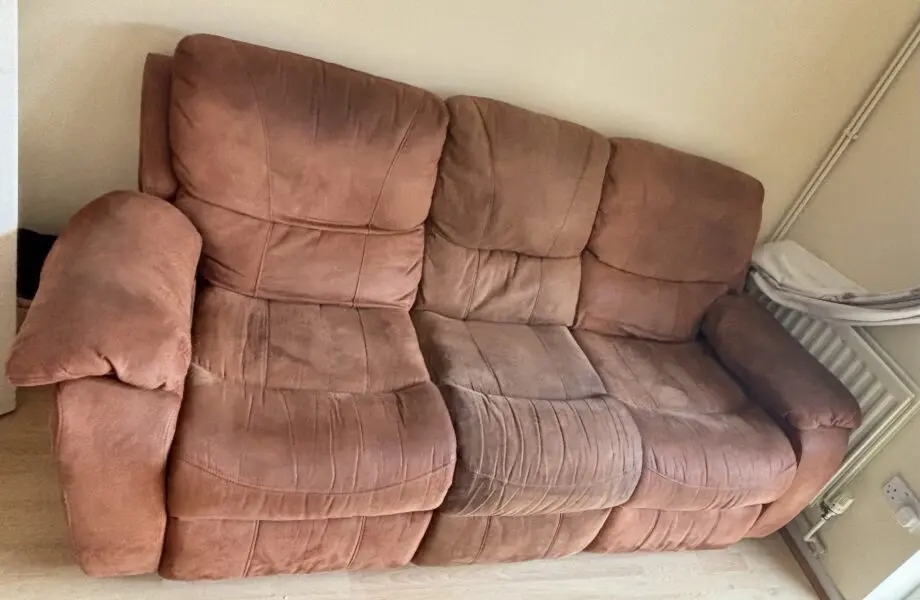 DFS Brown Beige Reclining 3 Seat Sofa