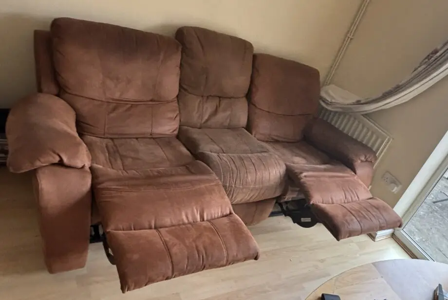 DFS Brown Beige Reclining 3 Seat Sofa