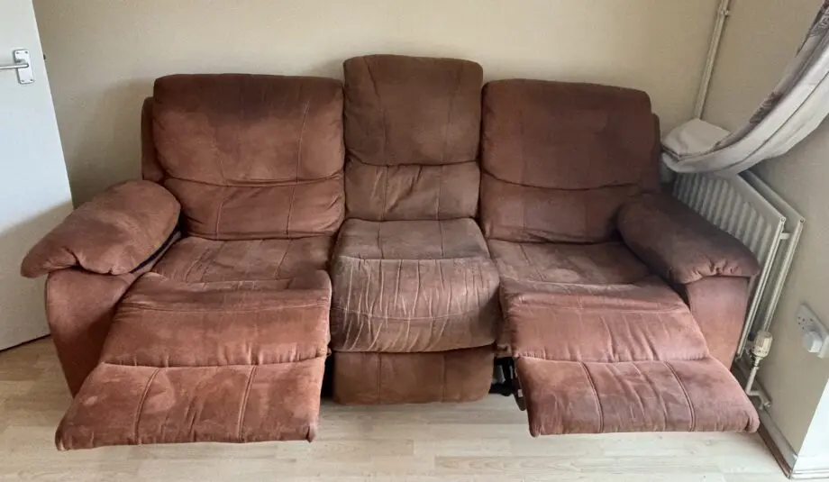DFS Brown Beige Reclining 3 Seat Sofa