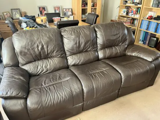 3 Seater brown leather sofa & chair