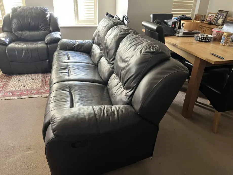 3 Seater brown leather sofa & chair