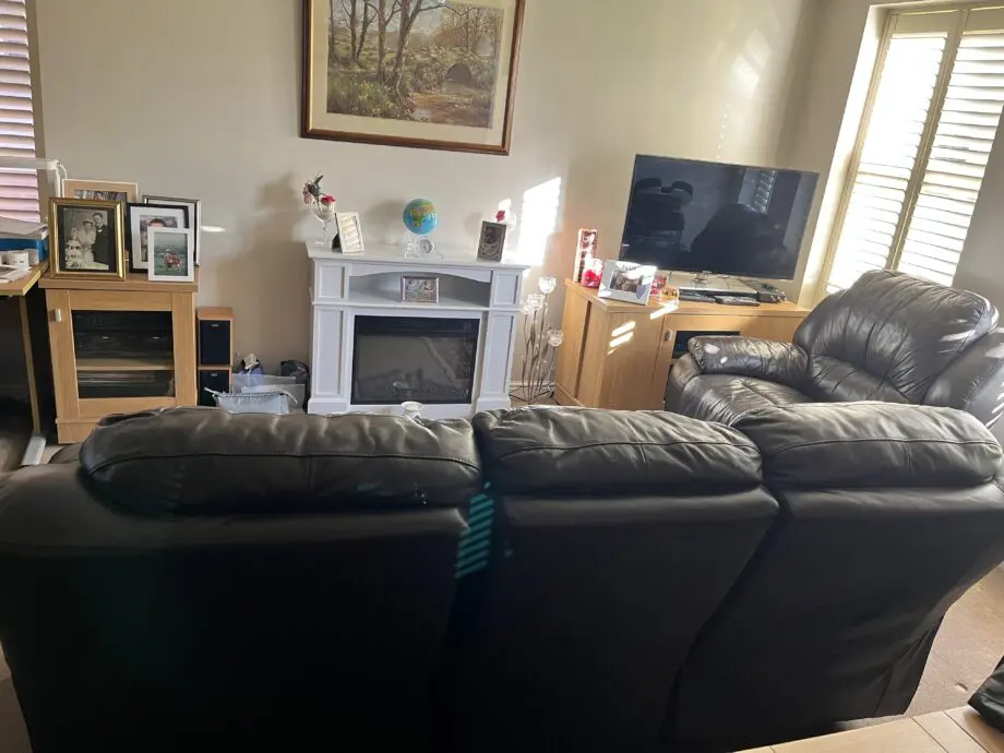 3 Seater brown leather sofa & chair
