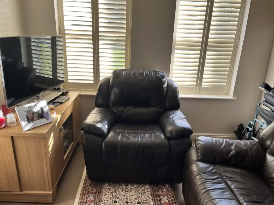 3 Seater brown leather sofa & chair