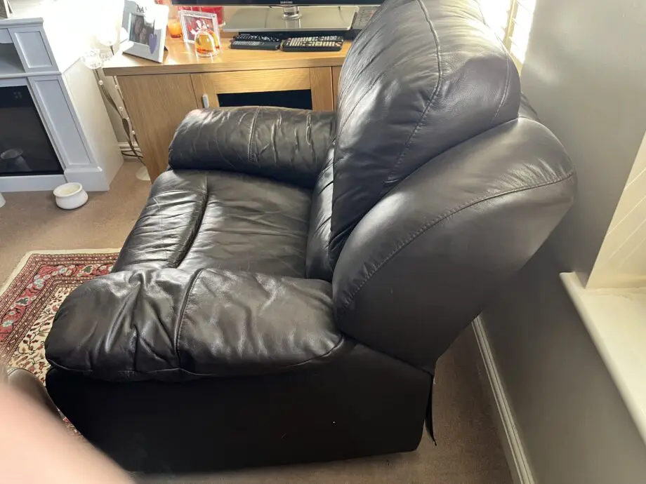 3 Seater brown leather sofa & chair