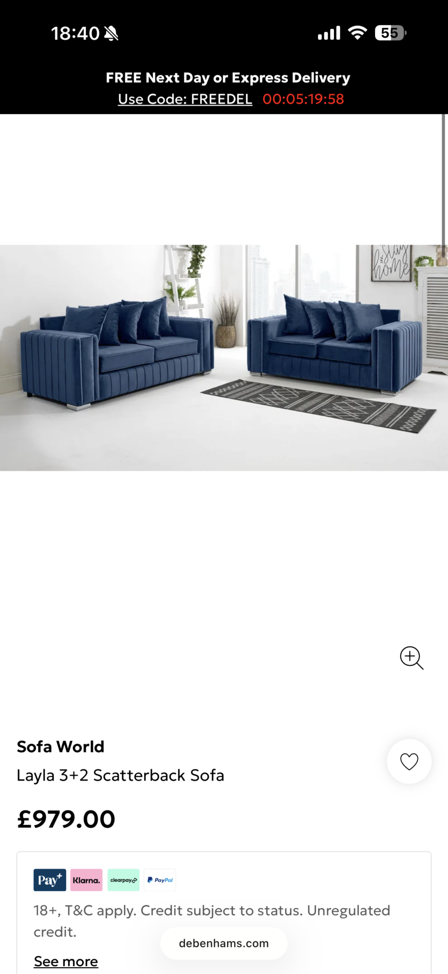 Debenhams Layla scatter back sofa