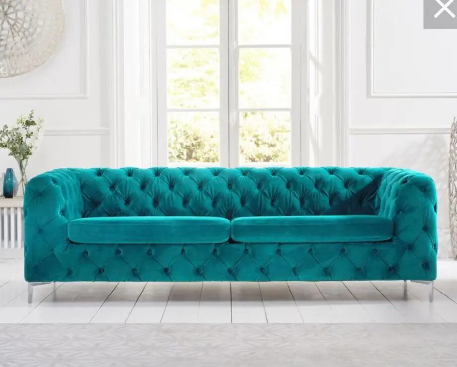 Alegra Teal Plush 3 Seater Sofa. Used but really good