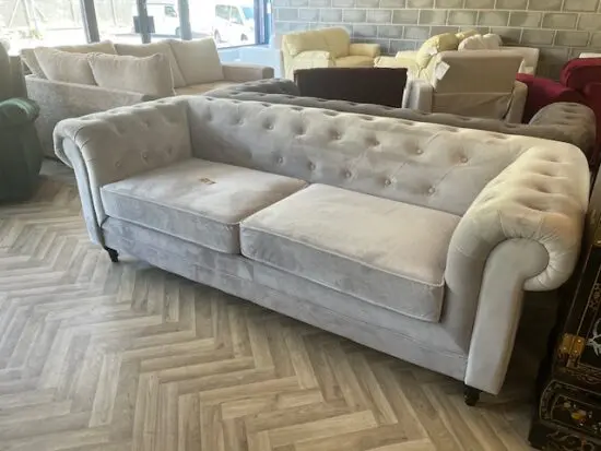 Habitat Chesterfield Velvet 3 Seater Sofa - Light Grey